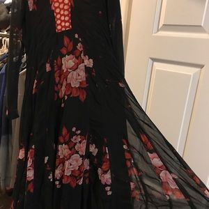 Chiffon flare dress comes with red dupatta